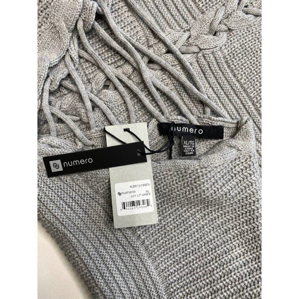 Numero Sweater Top Womens XL Grey Lace-Back Cropped Long-Sleeve Soft Lightweight - Picture 9 of 13